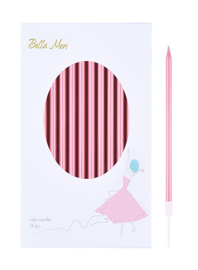 Bella Meri شموع بيلا ميري الوردية الطويلة والرفيعة المعدنية لأعياد الميلاد، شموع الكيك، حفلات أعياد الميلاد، زينة حفلات الزفاف، شموع الحفلات - Image 1
